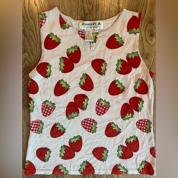 Y2K Silk Strawberry Tank Medium Vintage - Picture 1 of 3